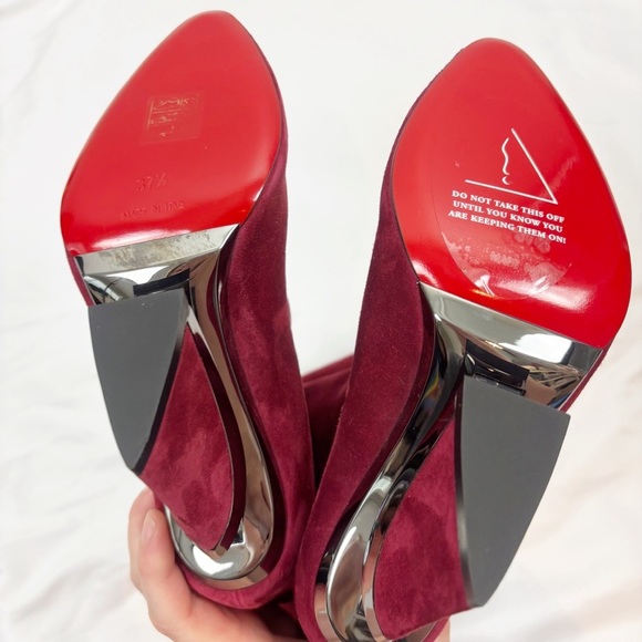 Christian Louboutin Veau Velours Levitibotta 100 Wedge Boots Opera Gun Metal Red - Picture 6 of 7